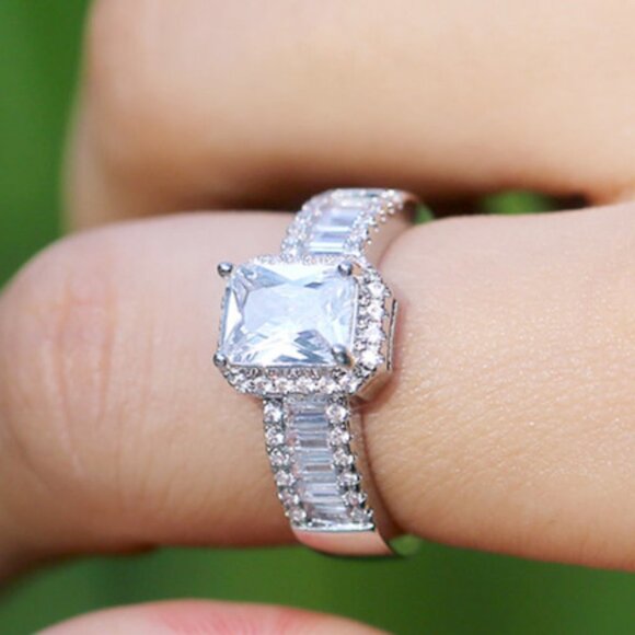 🍁 Trendy Radiant Cut Dazzling Zircon Rectangle Rings for Women, PD164 - Picture 4 of 9